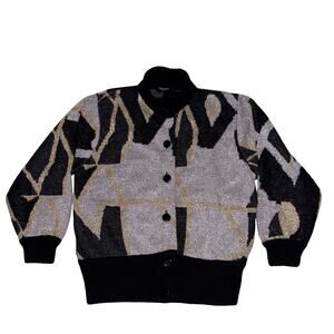Vintage Bazaar Cardigan XL Womens Black Geometric Metallic Sweater Hong Kong
